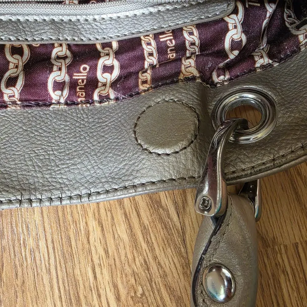 Tignanello Purse Metallic Gold Pebble Leather Handbag Tote Shoulder Bag READ